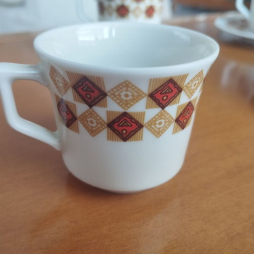 Kronester Bavaria full set of 6 coffee cups Op Art geometric mint