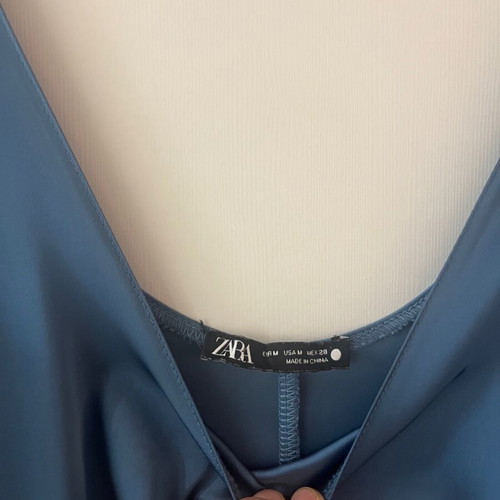 Zara long dress like new with side slit, blue satin