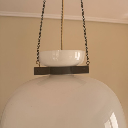 Opaline ceiling light white with bead fringes like new