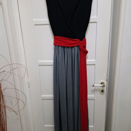 Long dress new with red belt, size M/L, black and gray