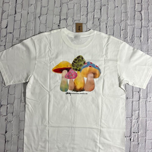 Stussy Shrooms Tee new, sizes M and L, white