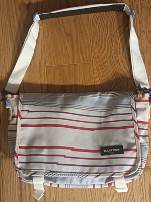 Eastpak shoulder bag new, white and purple striped design