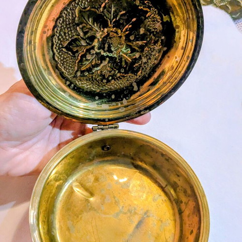 Vintage brass Silent Butler box with feet, decorative jewelry container