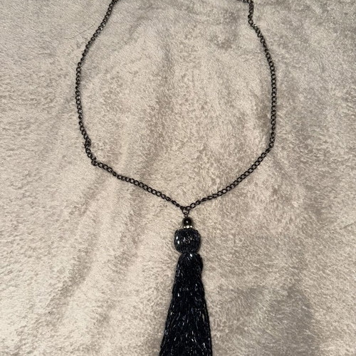 Long Anthracite Necklace with Shiny Beaded Tassel like new