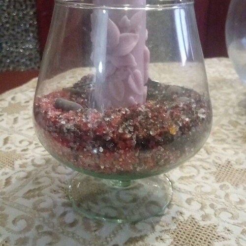 Candlestick glass base container with one candle new