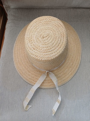 Women's Boater Straw Hat with Ribbon, Size L