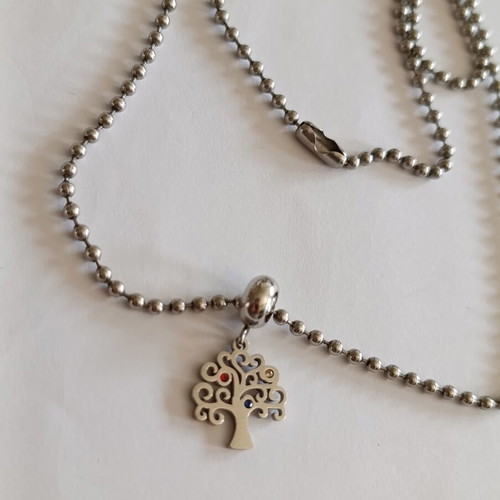 Steel tree of life necklace like new, large ball chain 65 cm
