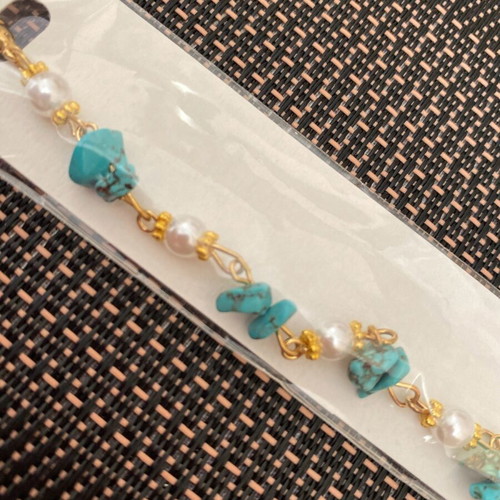 Steel bracelet with blue stones and white pearls new