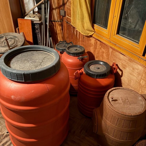 Plastic barrels like new for winemaking, various sizes