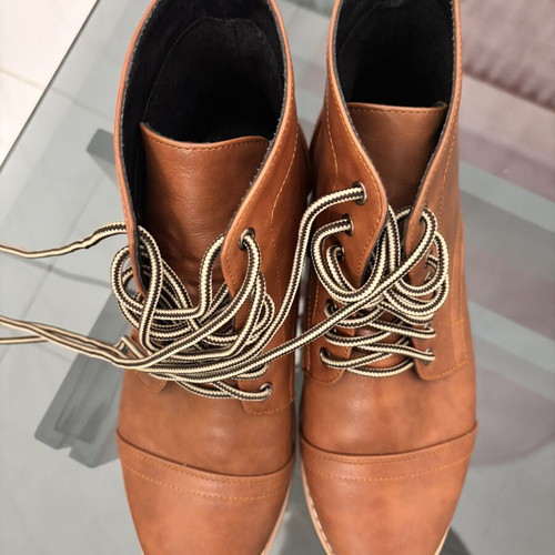 Classic men's ankle boots new, brown synthetic leather, size 42