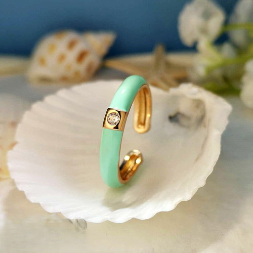 Women's open zircon ring new, gold plated, universal size