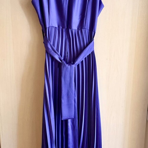 Chaton Pleated Satin Dress purple new, size L