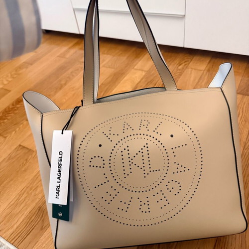 Karl Lagerfeld Large Shoulder Bag New, Beige and White Leather