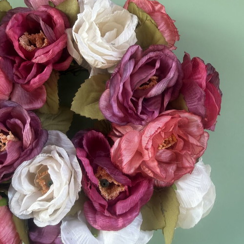 Decorative wreath with multicolored artificial flowers, 24cm diameter