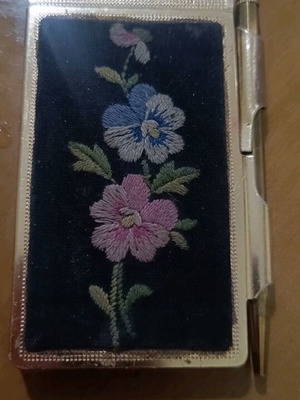 Japanese vintage agenda used, embroidered velvet cover, 1950s