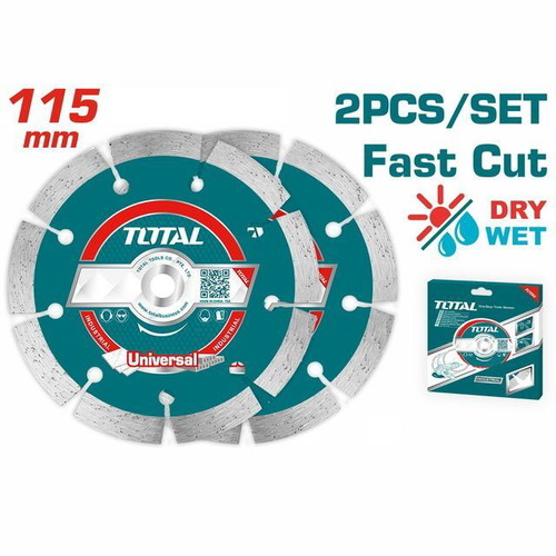 Diamond cutting discs set 115mm for wet and dry cutting, new, 2 pcs