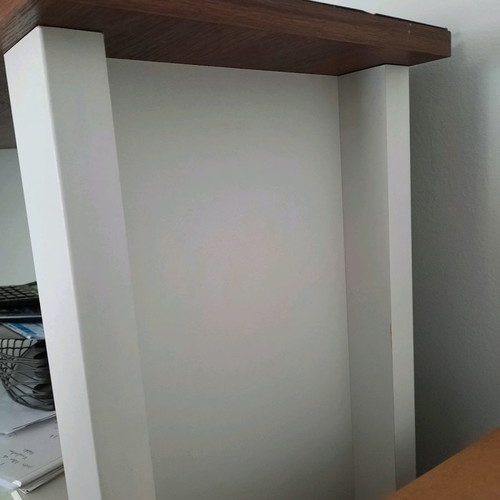 White and walnut bookshelf cabinet