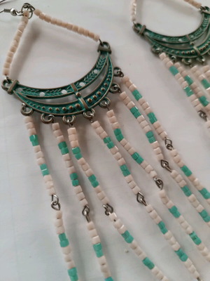 Long handmade earrings new, multicolored with metal element and miyuki beads