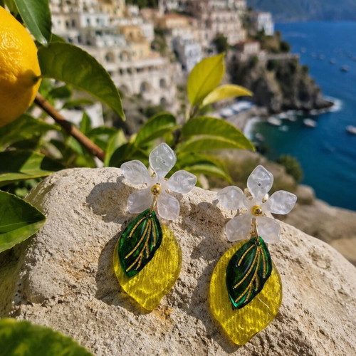 Lemon Blossom Earrings new, summer style with green and yellow