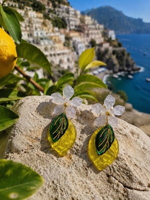 Lemon Blossom Earrings new, summer style with green and yellow