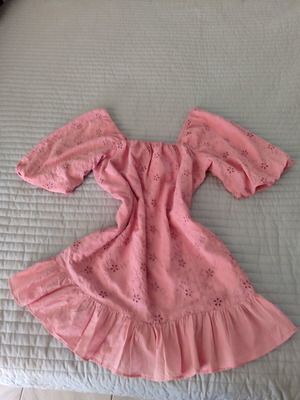 Zara Bronderie Cotton Embroidered Dress with Puff Sleeves, New, Pink