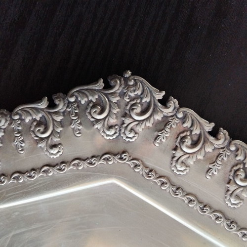 Silver plated octagonal tray used with embossed decoration 19th century