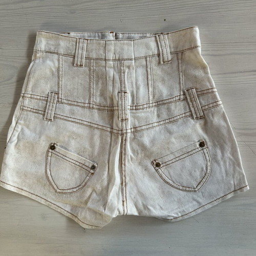 High-Waisted Denim Shorts like new, white with gold highlights, XS