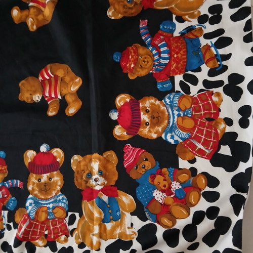 Vintage large scarf with teddy bears and animal print, new