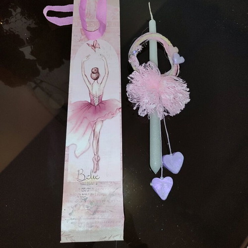 Easter candle handmade with wreath and pom poms, new