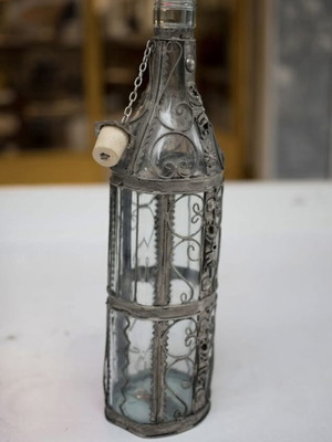 Filigree handmade bottle used, vintage 1 liter