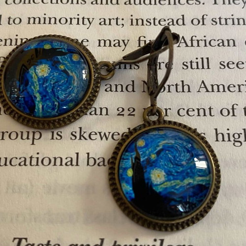 Vincent Van Gogh Starry Night bronze earrings new, wearable art