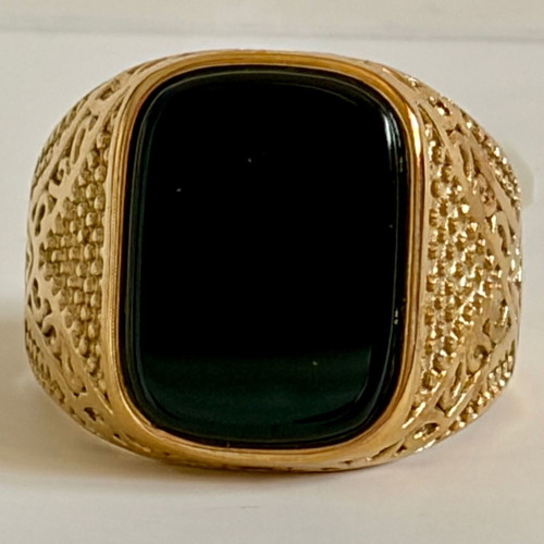 Black Onyx Style Signet Ring gold plated 316L stainless steel US size 12