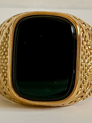 Black Onyx Style Signet Ring gold plated 316L stainless steel US size 12
