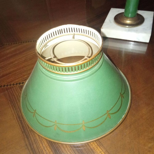 Bouillotte table lamp brass green metal shade like new