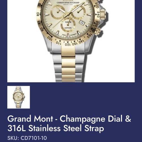 Christopher Duchamp Grand Mont luxury watch, gold and silver