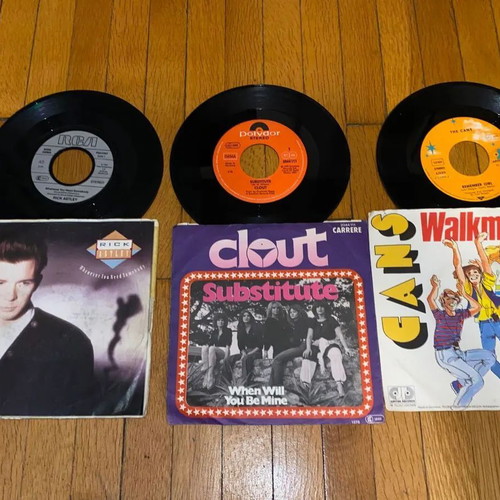 3 rare 45 rpm records Rick Astley, Clout, Gans pack