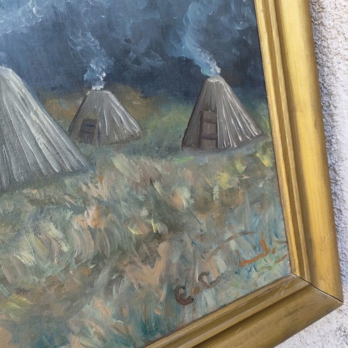 Vintage Scandinavian Art Large Signed Oil Painting on Fiberboard like new