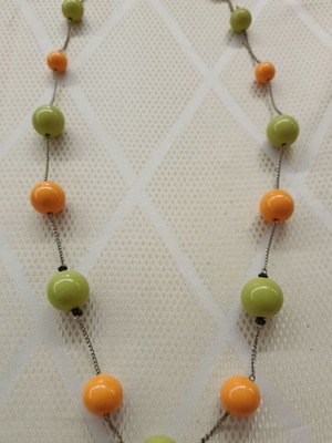 Women's necklace with orange and green beads, like new