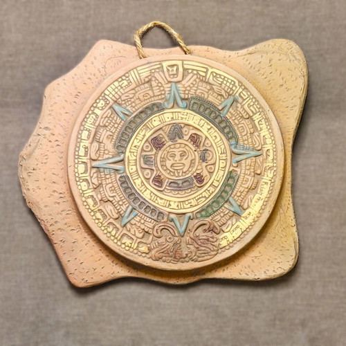 Handmade Aztec Calendar ceramic wall decor like new