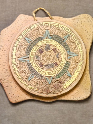 Handmade Aztec Calendar ceramic wall decor like new