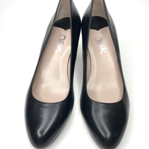 Nak Black Mid Heel Pumps New Leather Size 37