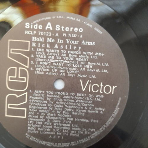 Rick Astley Hold Me In Your Arms vinyl record used, pop