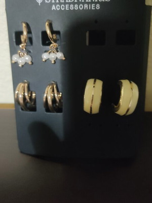 Earrings set of 3 pairs like new, beige and gold tone