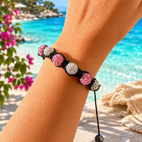 Handmade Shamballa Bracelet with Crystal and Hematite, New