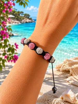 Handmade Shamballa Bracelet with Crystal and Hematite, New