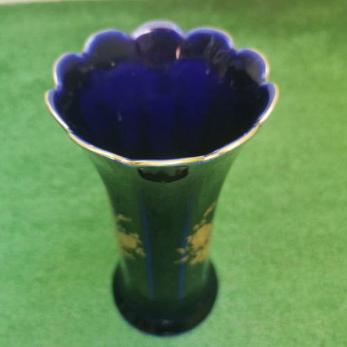 Vintage Bavarian porcelain vase with cobalt and 22K gold, like new