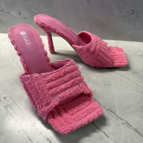 Barbie Pink Terry Towelling Square-Toe Heeled Mules Size 38 New