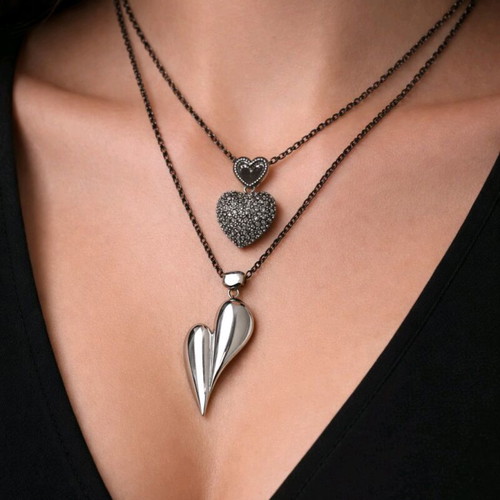Heart Necklaces Set of 2 like new, black and silver