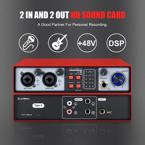 USB audio interface 2-in-2-out 32-bit/384kHz DSP 48V new, home studio