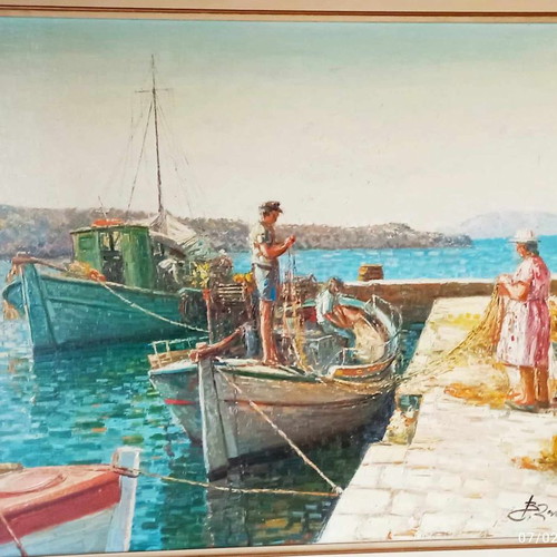 Σπατουλαριστή ελαιογραφία Βασ. Ζενέτζης με θέμα τα Κύθηρα